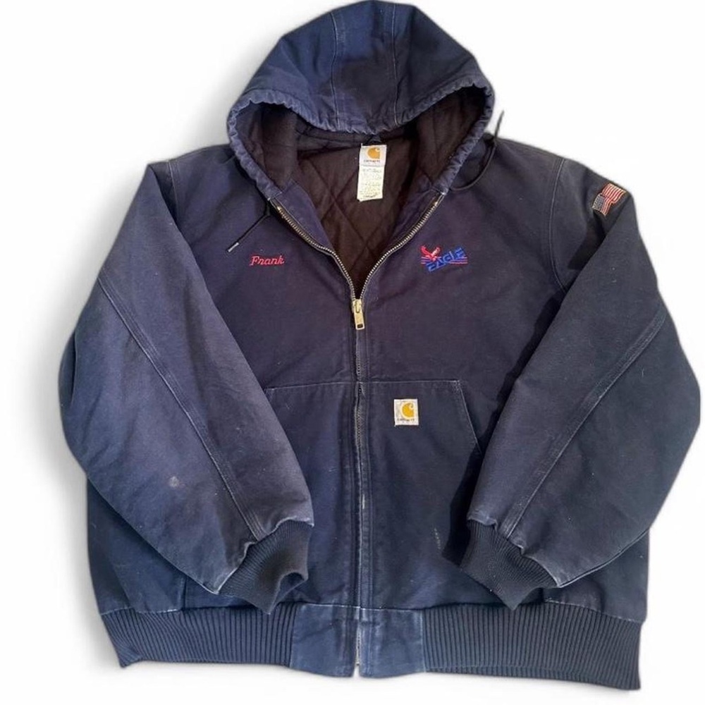 Vintage Carhartt Embroidered Duck Lined Navy Blue Jacket